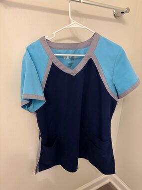 Grey's Anatomy Navy Scrub Top with Light Blue Trim